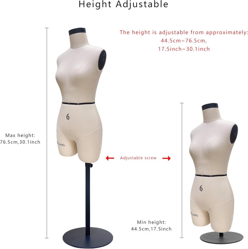 DE-LIANG Half Scale Dress Form（Not Adult Full Size） 1:2 Miniature Sewing Half Size Mannequin Not Fully Pinable Dressmaker Dummy 43cm Body Height Female Torso Tailor Model for Draping Beige - Image 3
